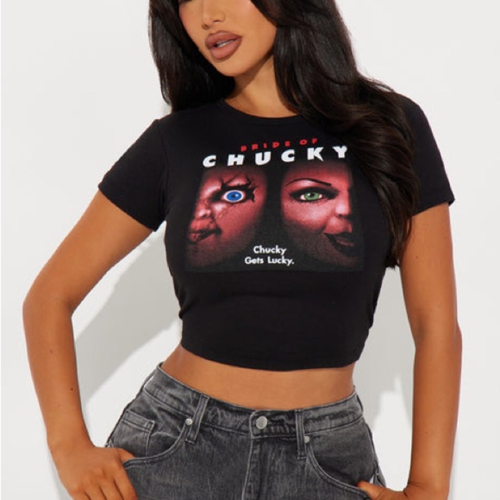 Fashion Nova Black Chucky Graphic Crop Top